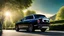 Placeholder: A sleek rear view of (((Rolls royce cullinan super tuner))), on street, with hill and trees around, a beautiful clouds and sunny weather, 4K, Superdetailed, No mistakes