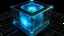 Placeholder: Cube tesseract from movie Loki, located strictly in the middle of picture with space around it and with glow in tesseract, but without glow below it, without background or table.