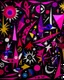 Placeholder: A dark magenta chaotic galaxy designed in Javanese shadow puppets painted by Stuart Davis