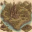 Placeholder: high quality very detailed fantasy map with wizard tower, pirate ship, castle and corrupted forest