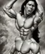 Placeholder: native american warrior, long black hair, big muscles, looking up, mouth wide open, scream face, shirtless