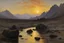 Placeholder: sunset, rocks, mountains, mistery, dark philosophic influence, auguste oleffe and gustave caillebotte impressionism paintings