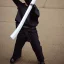 Placeholder: blond ninja boy with katana in black clothes