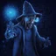 Placeholder: Cyber wizard using glasses with blue matrix backgroud