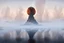 Placeholder: The highest peak of the misty mountain is used to crack open the stone clay dying planet like an egg, with the yolk coming out down the side of the mountain. cinematic lighting, artstation, grim mood, looking up camera angle