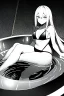 Placeholder: bikini long hair thin girl with leg in abyss pool, greyscale, sexy pose, screen tones