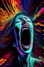 Placeholder: a woman screaming into the void and it screams back highly detailed vivid colours, her mouth wide open in terror, as she releases her piercing scream, the void responds in kind, reverberating with a deafening echo, the scene is filled with highly detailed, vivid colors that reflect the intense emotions, the vibrant hues create a surreal atmosphere, amplifying the sense of fear and anguish. this artwork captures the raw power of the woman's scream and the haunting response of the void, making it