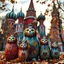 Placeholder: create richly detailed Russian Matryoshka cats in vibrant hues, decorated with intricate patterns, positioned by size in front of Saint Basil’s Cathedral, surrounded by falling autumn leaves, glowing sky, cinematic warm tones, ultra-realistic 8K --v 7