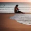 Placeholder: A person reading a book at beach just before sunset