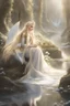 Placeholder: Elven princess,elven crown,long white blonde golden hair,rapunzel hair,ice flowers,beautiful,light blue,dark blue,golden armor,sparkle,glitter,ice flowers,snow,elven ears,dark fairy princess