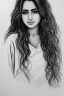 Placeholder: Pencil sketch of Young woman , nurse , Arab features,sad, long wavy hair, full body، on lined paper