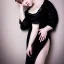 Placeholder: Realistic photo Russian shorthair beautiful 20-years guy boyish boylike wide hips in black girlisy nightgown