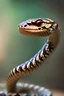 Placeholder: Close up of a Cobra snake ready to strike, head in a flat striking position. Abstract, Stunning and frightening pattern on forehead with staring eyes. Style of steampunk, chaos80, realistic and high quality