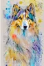 Placeholder: Abstract wet watercolour of a rough collie, ink lines, interlinked circles,detailed focus on eyes