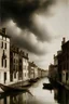 Placeholder: a painting of a canal with boats in it and buildings in the background with a cloudy sky above it, Canaletto, matte painting, a detailed matte painting, modern european ink painting