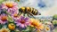 Placeholder: watercolor, impressionism, byzantine alcohol oil painting of a village, bee on a flower close up, 32k resolution, hyper detail, fine details, fine rendering, airbrush strokes, 8k concept art, hyper detail, intricate detail