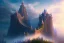 Placeholder: Impressionism , mystical long steep stairway up to heaven in the sky, atmospheric mist, beautiful colours, fine art, trending on artstation, masterpiece