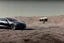 Placeholder: A Tesla 'Model S' is drifting at high speeds, at the lunar landing site of the 'Apollo 11'. (CINEMATIC, WIDE ANGLE LENS, PHOTO REAL)