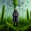 Placeholder: portrait of holy scientist in coat ,cell towers overgrown with moss, trees and vegetation, spray paint art, book illustration, 4k, high detail