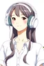 Placeholder: An Asian girl in a white shirt and headphones. Anime style