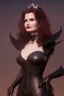 Placeholder: Geena Davis as evil queen in black leather, leather, busty, cleavage, angry, rage, stern look. character design by cory loftis, fenghua zhong, ryohei hase, ismail inceoglu and ruan jia. unreal engine 5, artistic lighting, highly detailed, photorealistic, fantasy