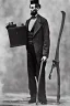 Placeholder: Abraham Lincoln holding a wooden stake walking stealthily vintage photography, beautiful, Tumblr aesthetic, retro vintage style, HD photography, hyperrealism