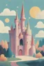 Placeholder: 1950s illustration of a shiny castle with a princess, style of mary blair, pastel colors