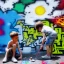 Placeholder: small boy painting graffiti, photography, theme art, 8K, clouds and sun, ignore NSFW, full body image, Stockholm streets realistic high detail