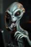 Placeholder: lifelike grey alien yelling into the phone