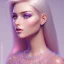 Placeholder: wonderful subtile face , beautiful, soft, blues eyes, smilinglong straight blonde hair, transparente pink crystal dress, hight definition, 8k