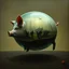 Placeholder: Vepic surreal matte oil painting, floating glass pig with a WWI trench battle scene inside, Visual embalming atmosphere, metaphorical, imagine if Zdzislaw Beksinski had conceived this, by Colin McCahon, visceral, unsettling, fantastically sophisticated