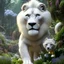 Placeholder: pixar style, fairy garden environment and background, realistic painting of white lion, sparkling blue crystal on forehead, looking excited, volumetric lighting, dramatic lighting, detailed digital painting, extreme dense and fine fur, ornate, colour-washed colors, elegant, small minutiae, tiny features, particulars, centered, smooth, sharp focus, renderman gofur render, 8k, uhd, detailed eyes, realistic shaded volumetric lighting, sunlight caustics, backlight, centered camera