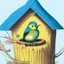 Placeholder: a color illustration of a bird sitting on a nest in a birdhouse.