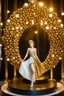 Placeholder: A magnificent golden and silver heart-shaped sign adorned with a stunning golden sphere encrusted with sparkling diamond clusters at its center, elegantly spinning in position,a golden statue of a girl in standing pose