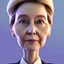 Placeholder: Ursula von der Leyen, Pixar Studio movie style, pixar's UP style, rounded face, wrinkles, circular reflective eyes, large cheekbones, huge forehead, huge haircut, smooth lighting, cartoonish, portrait of a politician,