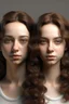 Placeholder: Adult Twin sisters with brunette hair. Hyper realistic.