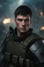 Placeholder: 27 year old male with short dark hair and blue eyes, army combats, photorealistic, 4k, dark fantasy