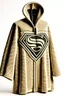 Placeholder: Superman's Balenciaga overcoat Winter elegant inspired by Superman's emblem design beige tones with dual color on a white background, product catalog photography, soft spot lighting, depth of field, 4k –ar 3:5 –q 2