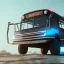 Placeholder: Man, futuristic bus, blue and sky lighting, guns, wearing red armor, unreal engine 5 --v 4