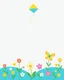 Placeholder: A design in blue, yellow, and green with some flowers and butterflies at the bottom of the image and a kite at the top of the image for a kindergarten.