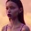 Placeholder: Jenna ortega, Wearing a dark purple lip paired with the soft smoke around her eyes hyper detail, octane render, unreal engine 5, photorealistic, 8k resulation