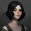 Placeholder: head and chest, human girl, pale skin, medium black hair, jedi, flirty smile, v-neck