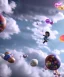 Placeholder: Ultra realistic speed clouds sky scene, wide angle view, strong men falling down with many Childs, circus clothing style, feather color clothing, free jumping flying, many trinkets, hair monster, many jelly beans, balls, color smoke, smile, happy, extreme, wind, clouds sea, 20,000 feet altitude, stratosphere, soft color, highly detailed, unreal engine 5, ray tracing, RTX, lumen lighting, ultra detail, volumetric lighting, 3d, finely drawn, high definition, high resolution.