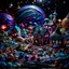 Placeholder: Detailed creepy landscape made of modeling clay, stars and planets, village, flower, Tim Burton, strong texture, Harry Potter, extreme detail, decal, rich moody colors, sparkles, bokeh, odd