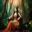 Placeholder: A beautiful as a model asian woodland elf princess seated on a throne in a mystical forest