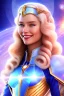 Placeholder: young cosmic woman smile, admiral from the future, one fine whole face, large cosmic forehead, crystalline skin, expressive blue eyes, blue hair, smiling lips, very nice smile, costume pleiadian,rainbow ufo Beautiful tall woman Galactic commander, ship, perfect datailed golden galactic suit, high rank, long hair, hand whit five perfect detailed finger, amazing big blue eyes, smilling mouth, high drfinition lips, cosmic happiness, bright colors, blue, pink, gold, jewels, realistic