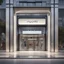 Placeholder: dramatic store entranceway that is shaped like a cell phone, "Apple Store" sign above doorway, Apple Logo in window, dramatic modernist architecture, stylish, hyperrealistic, photoreal, HD, magic realism