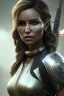 Placeholder: Camilla luddington face, texture skin,Crystal yellow eyes, long white hair, wearing The Lara Croft, realistic, 4k, intricate, best quality, fog particles, fire particles, octane render, vray, sword fire