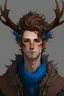 Placeholder: Male druid human brown hair small spikes 20s first years antler growth. Blue scale mail