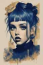 Placeholder: poster in two gradually, a one side Singer Danish MØ face illustration by <Yoji Shinkawa> and other side a Singer Melanie Martinez face illustration by <John Kenn Mortensen>, darkblue and gold tones,